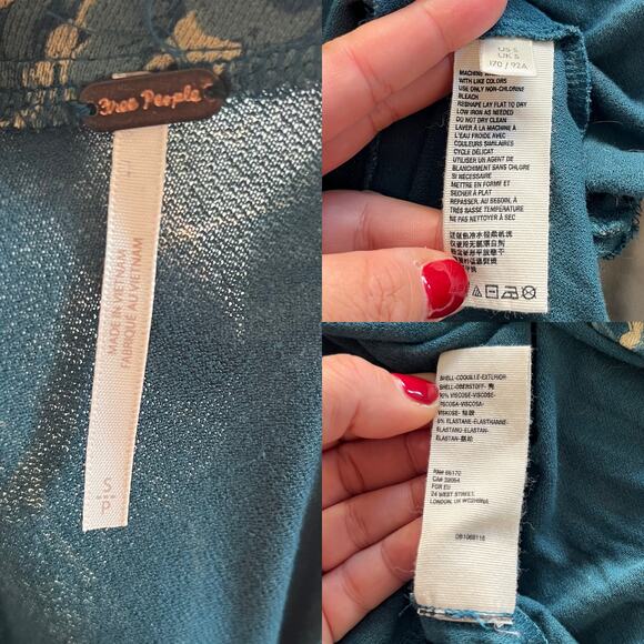 FREE PEOPLE Hello Lover Blue Green Tunic Top Shoulder Long Sleeves V-Neck Small - Picture 6 of 10